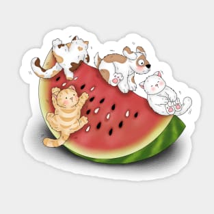 Cute Cats And Dogs Slide On Watermelon Sticker